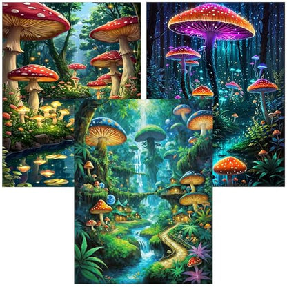 mrpwnle 3 Pack Diamond Art Kits for Adults, Mushroom Diamond Painting Kits - color: 3 Pack Mushroom, size: 11.8x15.7in(30x40cm)