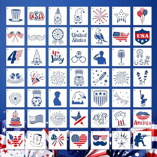 Patriotic Stencils for Painting, 49 Pcs 3 Inch for Cards Gift Tags | Reusable & Easy to Clean, Stars & Flag Accents, Party Favor Bags, Classroom Projects, Scrapbooks, Beginner Friendly - color: Patriot