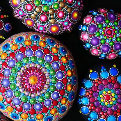 Potchen 10 Pcs Mandala Rock Painting Kit Mandala Dotting Tools Kit Wooden Rocks Dot Paint Stencils Tool Set for Adults Arts Drawing Home Decor Activity DIY Mothers Day Gift