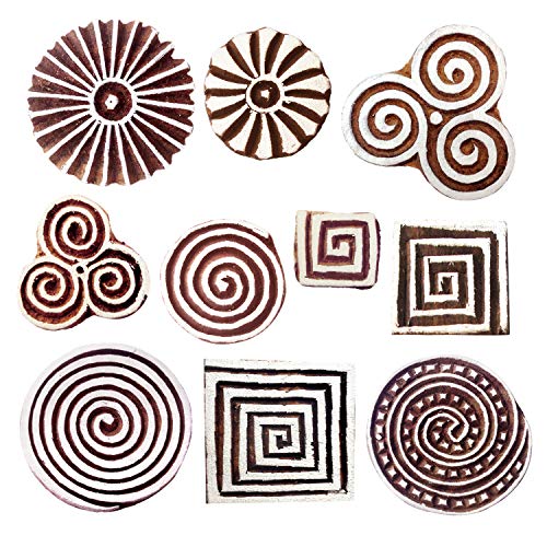 Royal Kraft Wooden Stamps for Block Printing on Saree Border, Textile, Clay, Pottery, Tattoo (Set of 10) MXtag0008 - color: Mxtag0008