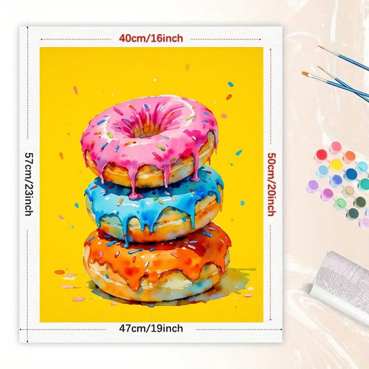 Donut Painting Paint by Numbers Kit for Adults - DIY Dripping Glazed Doughnuts with Sprinkles on Canvas 16x20In, Frameless Acrylic Paint Set, Suitable for Beginners, Art for Kitchen or Café Decor