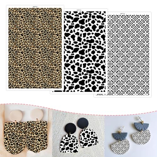 15 Pcs Transfer Paper for Polymer Clay, 3 Design Leopard Cow Abstract Floral Pattern Water-Soluble Clay Transfer Sheets for Crafting Soft Ceramic Earrings Jewelry & Polymer Clay Molds - color: 3 Pattern Sets