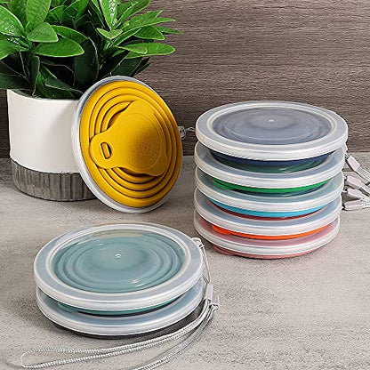 ME.FAN Silicone Collapsible Travel Cup - Silicone Folding Camping Cup with Lids - Expandable Drinking Cup Set - Portable, Graduated [9.22oz] - color: 4 Pack-Deep Gery-Dusty Rose-Teal Blue-Navy Blue
