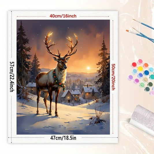 Christmas Reindeer Paint by Numbers Kit for Adults - DIY Winter Deer with Garland Painting on Canvas 16x20In, Acrylic Paint Set, Suitable for Beginners, Art for Home Decoration or Gifts - color: HSX02619, size: 16X20IN Folded