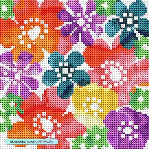 DIAMOND ART CLUB Bold Flowers Diamond Art Kits for Adults | Premium Diamond Painting Kit, Fun DIY Crafts for Adults, Round Diamond Art Canvas, 9" x 9" (22.7 x 22.7 cm) - color: Bold Flowers