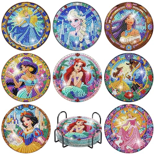 8 Pcs Cartoon Diamond Art Coasters Kits with Holder, Cute Cartoon Diamond Painting Coasters Kits for Adults, Full Drill Gem Art Coaster Crafts Kit for Adults Beginners Home Table Decor Holiday Gifts - color: Bdwy483