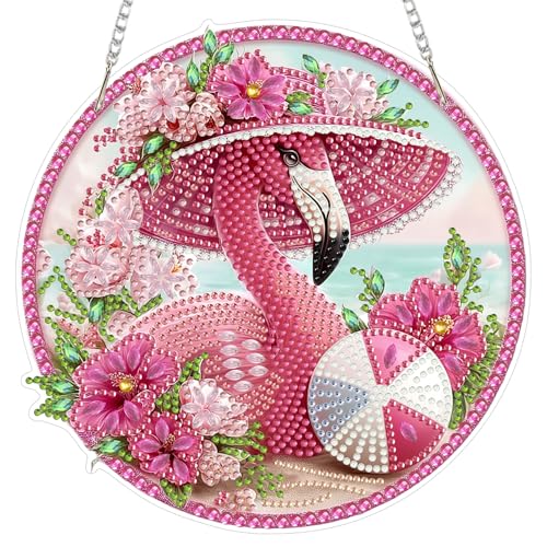MOGTAA Flamingo Diamond Art Hanging Kits for Adults, DIY Double Sided Flowers Diamond Art Suncatchers, 5D Special Shape Diamond Painting Animal Pendant Window Ornament Gifts for Home Wall Door Decor - color: Flamingo