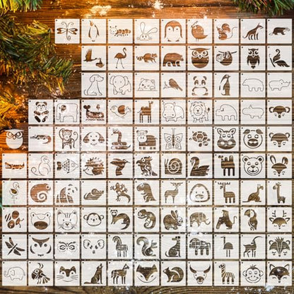 100 Pcs Small Stencils for Crafts, 2 Inch Reusable Cute Stencils for Painting on Wood DIY Craft for Drawing Templates Wall Home Decor Canvas Fabric(Animals) - style: Animals