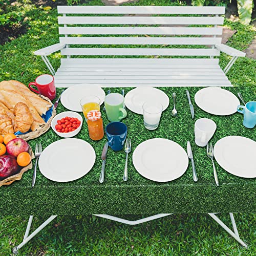 durony 2 Pack Green Grass Field Plastic Tablecloth Grass Print Table Covers 54 x 108 Inches Sports Party Table Decor for Sports Theme Parties Decorations - style: Green Grass
