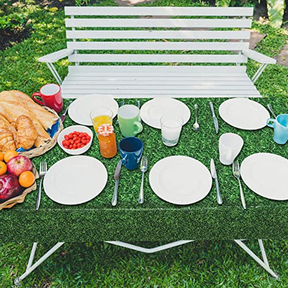durony 2 Pack Green Grass Field Plastic Tablecloth Grass Print Table Covers 54 x 108 Inches Sports Party Table Decor for Sports Theme Parties Decorations - style: Green Grass