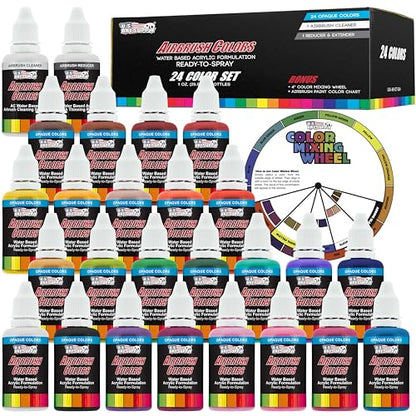 U.S. Art Supply Airbrush Paint Set, 24 Color Deluxe Kit, 1-oz Bottles - color: 24-Color Deluxe Set