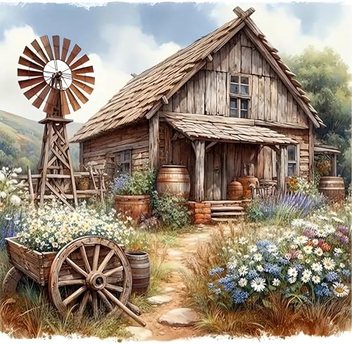 LILEIDECO Wooden House and Sunflowers Diamond Painting Kits for Adults DIY 5D Diamond Art Paint with Round Diamonds Full Drill Gem Art Painting Kit for Home Wall Decor Gifts 13.7x13.7inch - color: QCF-260