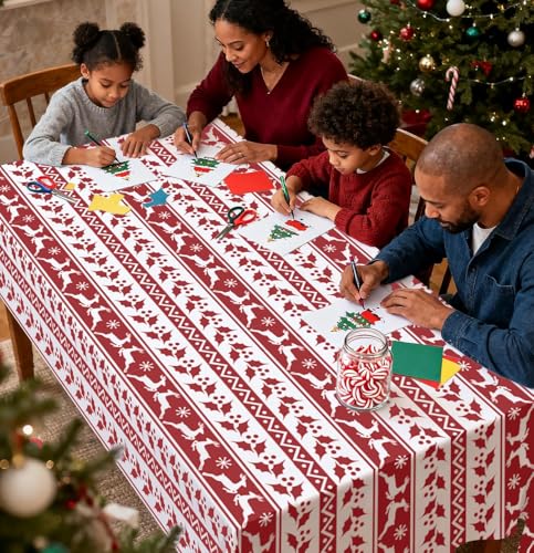 HEIPINIUYE 2 Pack Christmas Tablecloth Disposable 54 x 108 Inch Red and White Xmas Plastic Table Cloth Disposable Rectangle Table Cover for Christmas Birthday Picnic Party Xmas Tablecloths - color: Christmas Tablecloth Disposable, size: 2 Pack