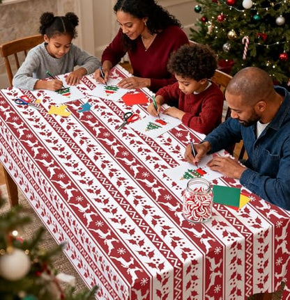 HEIPINIUYE 6 Pack Christmas Tablecloth Disposable 54 x 108 Inch Red and White Xmas Plastic Table Cloth Disposable Rectangle Table Cover for Christmas Birthday Picnic Party Xmas Tablecloths - color: Christmas Tablecloth Disposable, size: 6 Pack