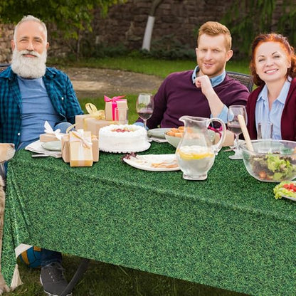 Kochorie 2 Pieces Green Grass Field Plastic Tablecloth 54 x 108 Inches Disposable Grass Print Table Covers for Sports Theme Game Day Birthday Parties Decorations - style: Green Grass