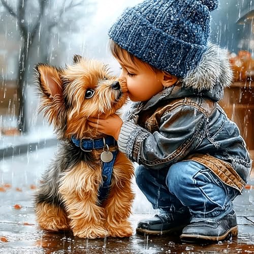 MAXBYE Diamonds Painting Kits for Adults, Cute Dog and Its Partner Diamond Art Kit for Beginners, DIY Animal Dog Round Full Diamond Gems Create Wall Art Decorations and Gifts 12x12 inch - color: WX11483