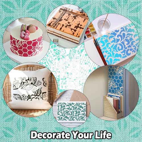 8PCS Geometric Stencils for Painting, Reusable Large Size Geometric Painting Stencils Abstract Layering Stencil for Painting on Wood Canvas Furniture Wall Floor Decor Drawing DIY Art Supplies - style: Geometric-2