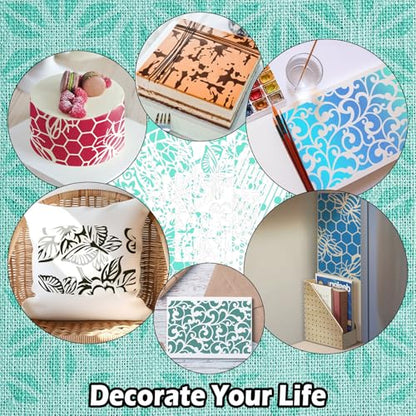 8PCS Geometric Stencils for Painting, Reusable Large Size Geometric Painting Stencils Abstract Layering Stencil for Painting on Wood Canvas Furniture Wall Floor Decor Drawing DIY Art Supplies - style: Geometric-2