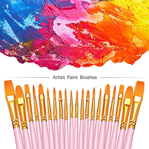 BOSOBO Paint Brushes Set, 4 Pack 40 Pcs Round Pointed Tip Paintbrushes Nylon Hair Artist Acrylic Paint Brushes for Acrylic Oil Watercolor, Face Nail Art, Miniature Detailing & Rock Painting, Pink - color: Pink, size: 4 Pack