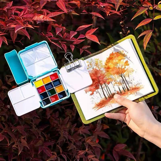 Travel Portable Watercolor Paint Set，24-Well Empty Watercolor Palette Paint Mixing Tray Blue - color: Blue