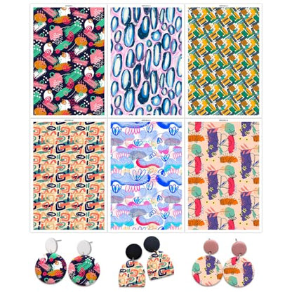 6 Pieces Transfer Paper for Polymer Clay, Irregular Abstract Graphics Pattern Clay Transfer Sheets, Water Soluble Polymer Clay Transfer Sheets Paper for DIY Jewelry Earrings Making 5.8"X3.9"