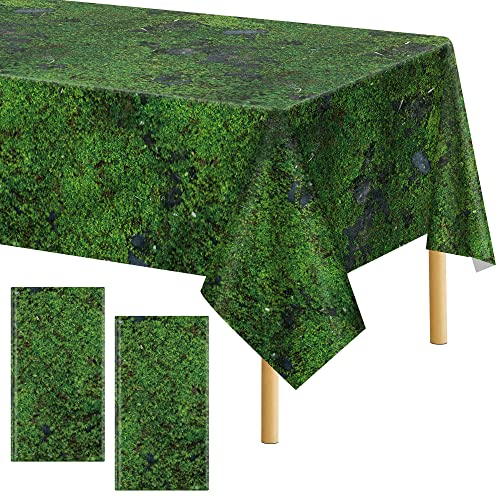 durony 2 Pieces Green Moss Pattern Plastic Tablecloth Green Leaves Tablecloth Waterproof Party Table Cover for Plants Nature Themed Party Table Decor, 108 x 54 Inch - style: Green Moss