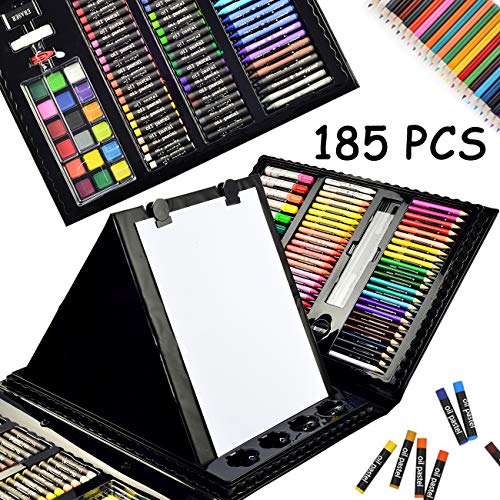 Sunnyglade 185 Pieces Double Sided Trifold Easel Art Set Art Supplies Black - color: multi-color
