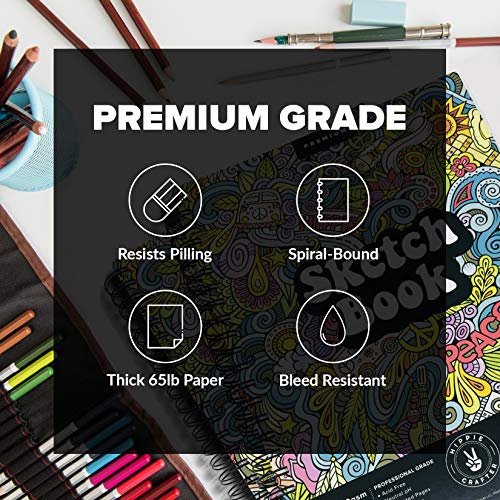 HIPPIE CRAFTER Marker Sketch Book - 2 Pack 9 x 12 Inches Spiral-Bound Sketchpad, 100 Sheets, 65lb Paper for Drawing & Markers, Ideal for Adults, Artists