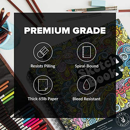 HIPPIE CRAFTER Marker Sketch Book - 2 Pack 9 x 12 Inches Spiral-Bound Sketchpad, 100 Sheets, 65lb Paper for Drawing & Markers, Ideal for Adults, Artists