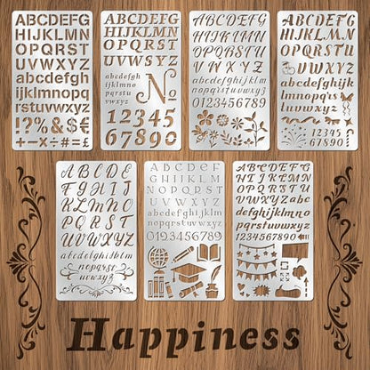 7PCS Metal Stencils Set,Stainless Steel Letter Number Stencils for Engraving, Wood Burning- Reusable Alphabet & Symbol Templates for Journaling, Scrapbooking, DIY Drawing Crafts Durable & Clear Lines - size: 7PCS Letter Number Stencils