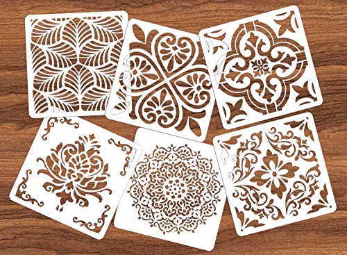 6 Pcs Small Pattern Mandala Stencils Reusable Mandala Dot Painting Templates DIY Floral Spray Paint Stencil Drawing Craft Stencil for Wood Wall Tile Floor Canvas Fabric Furniture Rock Concrete (6x6) - color: Delicate Style