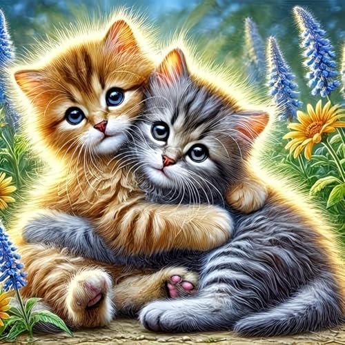 CHWGLFGG 5D Cute Cats Diamond Art Kits for Adults Beginners 13.7X 13.7 Inch | Animals Diamond Painting Kits DIY Full Round Drill Paint by Diamonds Dot Gem Art for Adults, Home Wall Decor - color: KM956-1