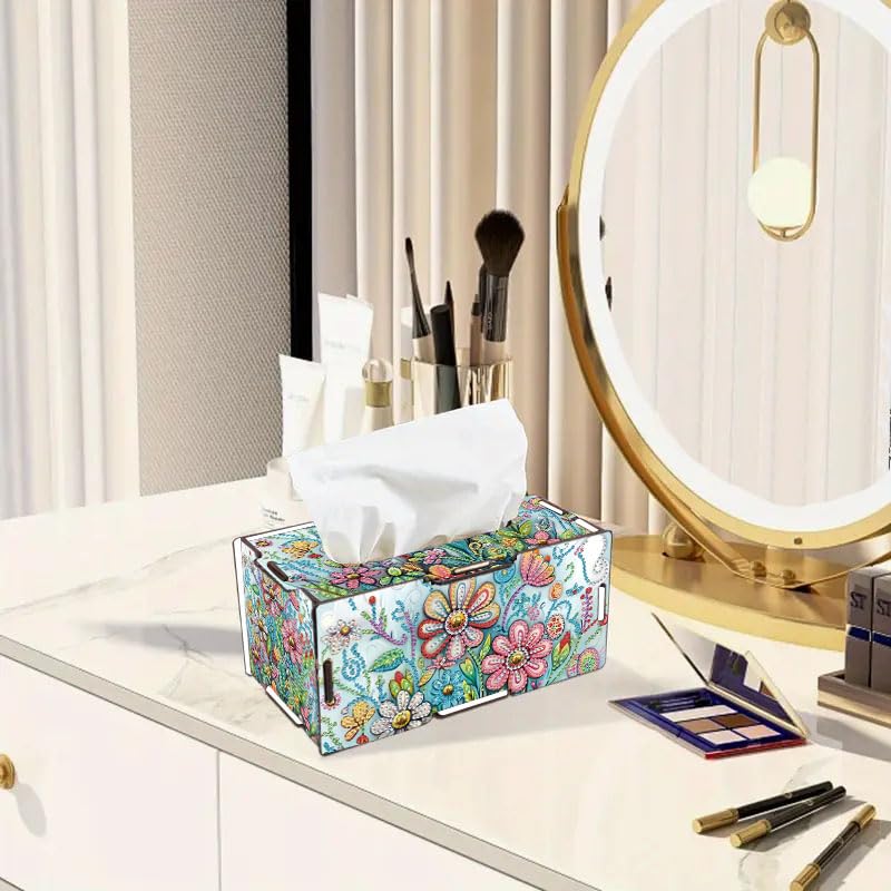 LSQFS DIY Diamond Art Kits for Adults Tissue Box Kit,Flower,1PC - color: Flower 1