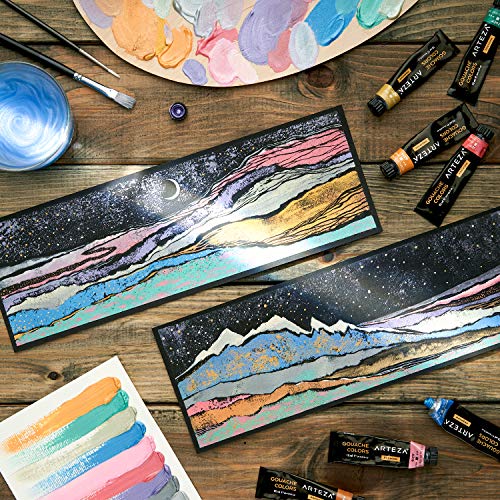 ARTEZA Metallic Gouache Paint, Set of 12, 12ml/0.4 US fl oz Gouache Paint Tubes, Glitter Paint for Canvas and Paper - size: 0.4 Fl Oz (Pack of 12)