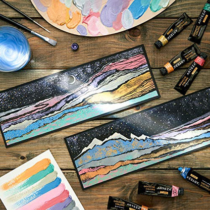 ARTEZA Metallic Gouache Paint, Set of 12, 12ml/0.4 US fl oz Gouache Paint Tubes, Glitter Paint for Canvas and Paper - size: 0.4 Fl Oz (Pack of 12)
