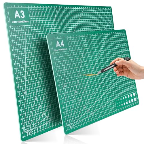 2 Pcs Large Cutting Mat Self Healing,Double Sided,Grid Line And Angles Help To Cut Precisely,Craft Mats for Scrapbooking, Quilting, Sewing and All Arts,Non Slip & Easy Clean ((A3 & A4 Green) - color: Green