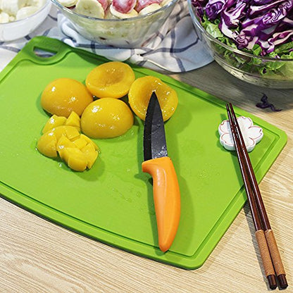Liflicon Thick Cutting Boards for Kitchen Silicone Chopping Board Set of 2 Mid 12.6'' x 9.1”,Mini 9.1”x7.1” Non-slip Deep Drip Juice Groove Easy Grip Handle,Dishwasher Safe-Green - color: Green, size: S+M