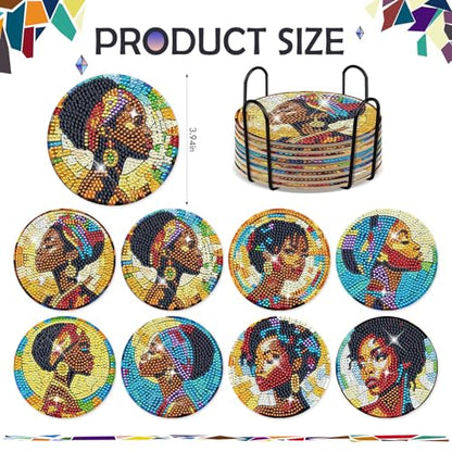 Black Woman Diamond Painting Coasters - 8 PCS DIY Colorful Glass Diamond Art Coasters Kits for Drinks Coffee Art Craft Supplies Birthday Holiday for African American Adult Beginners - color: Black Women