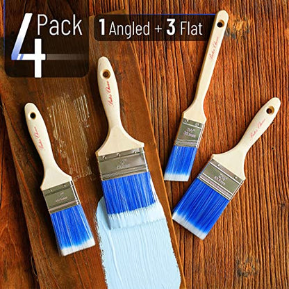 Bates 4 Pack Professional Paint Brush Set - Treated Wood Handle, Small & Stain Brushes - color: Wood Handle Angle/Flat, size: 4 Pack, 1.5", 2", 2.5", 3"
