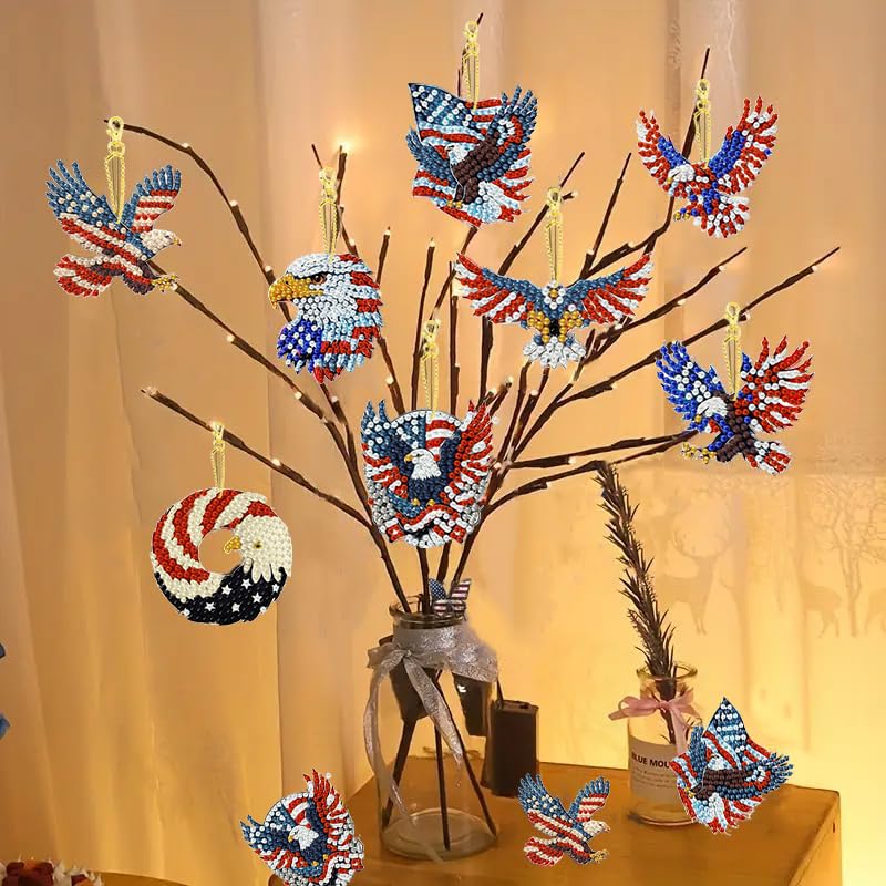 8 PCS Diamond Art Keychain Kits for Kids, DIY Diamond Painting Crafts, Beginner Art Kit, Arts & Crafts Gift - color: Patriotic Eagle, size: Animals