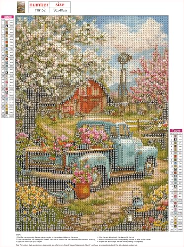 MXJSUA Vintage Farm Truck Diamond Art Painting Kits for Adults, Full Drill 5D Round Dots Diamonds Paint Picture for Beginners, Gem Art Painting Craft Kits for Home Decor Gift 12x16 inch - color: Vintage Farm Truck