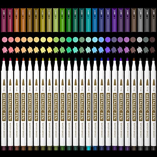 Lelix 24 Colors Metallic Marker Pens, Fine Tip Paint Pens for DIY Photo Album, Black Paper, Card Making, Rock Art Painting, Scrapbooking, Glass, Metal, Wood - color: 24 Colors