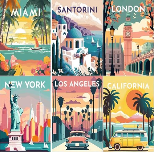 ARPADAMO 6 Pack Diamond Art Kits for Adults,5D City Travel Diamond Painting DIY Diamond Art Landscape Diamond Painting Art Kit for Adult,Round Full Drill Diamonds,Diamond Kit for Home Decor-12x16inch - color: DP02613