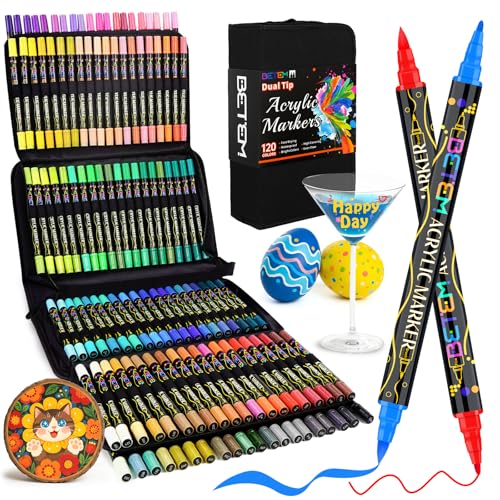 Betem 120 Colors Paint Markers for Glass, Dual Tip Acrylic Paint Pens - color: 120 Colors