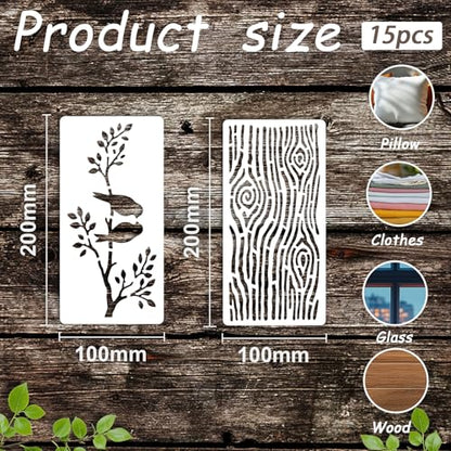 INFUNLY 15Pcs Tree Wall Stencil for Painting 3.9×7.87" Reusable Branches Wall Stencils Bird Texture Painting Stencil Small Walls Templates for Card Making Cement Wood Furniture Nursery Bedroom Decor - style: 15PCS Tree