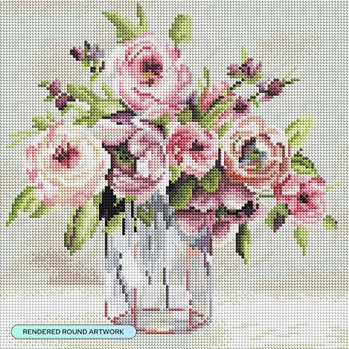 DIAMOND ART CLUB Blushing Blossoms Diamond Art Kits for Adults | Premium Diamond Painting Kit, Fun DIY Crafts for Adults, Round Diamond Art Canvas, 13" x 13" (33 x 33 cm) - color: Blushing Blossoms