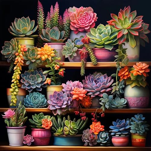 Possoco Paint by Numbers Kit for Adults Beginner Plants, Succulent Easy Adult Paint by Number Kits on Canvas, DIY Acrylic Watercolor Oil Paint by Number for Adults Teens for Home Decor 16x16 Inch - color: DG-OP-ColorSucculent-4040