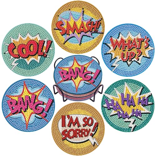 DOTSOPS 6 Pack Small Diamond Art Coasters Kits with Holder for Adults 4 in - color: Ealphabet