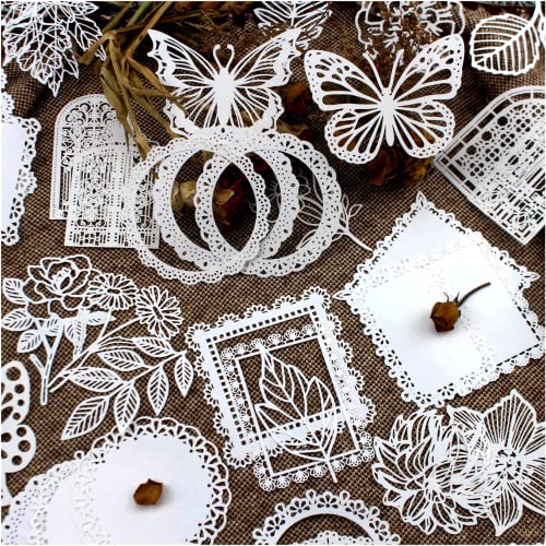 Diuhofart 60Pcs Large Scrapbook Embellishments Frame Lace Paper Cutout for Scrapbooking Supplies, White Vintage Decorative Paper for Junk Journaling, Wedding Album, Card Making, DIY Craft - color: 60 Decorative Lace Paper