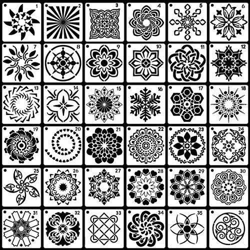 36 PCS Reusable Mandala Stencils for Painting Rocks Wood Canvas Fabric Glass Pottery Art Projects - color: Mandala